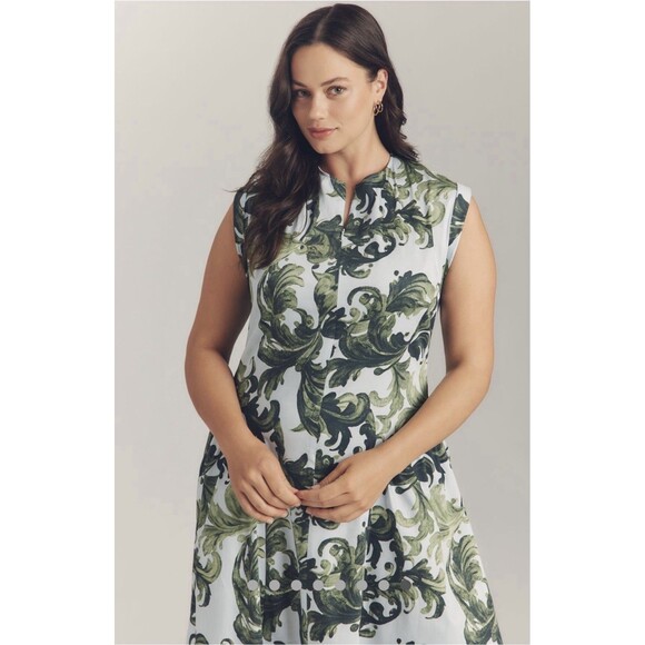 Maeve Cap Sleeve Drop Sleeve Waist Midi Dress Sz Lg Green - Picture 6 of 10